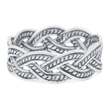 Braid Band Oxidized Ring Solid 925 Sterling Silver (6mm)
